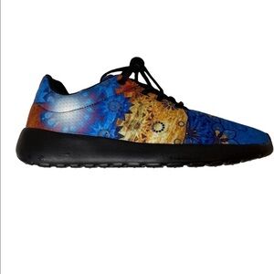 Men's Blue and Gold Patterned Lace-Up Athletic Sneakers